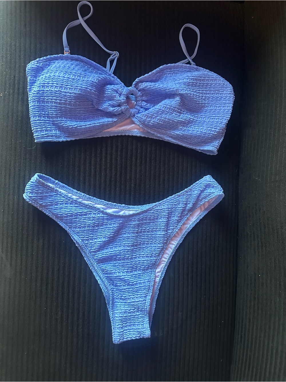 Light Blue Textured Bandeau One-Piece Set